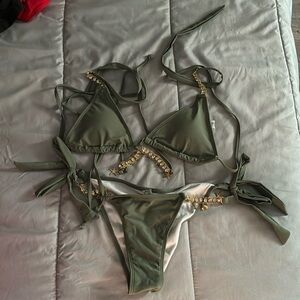 Shein Two Piece Olive Green Dangling Bathing Suit